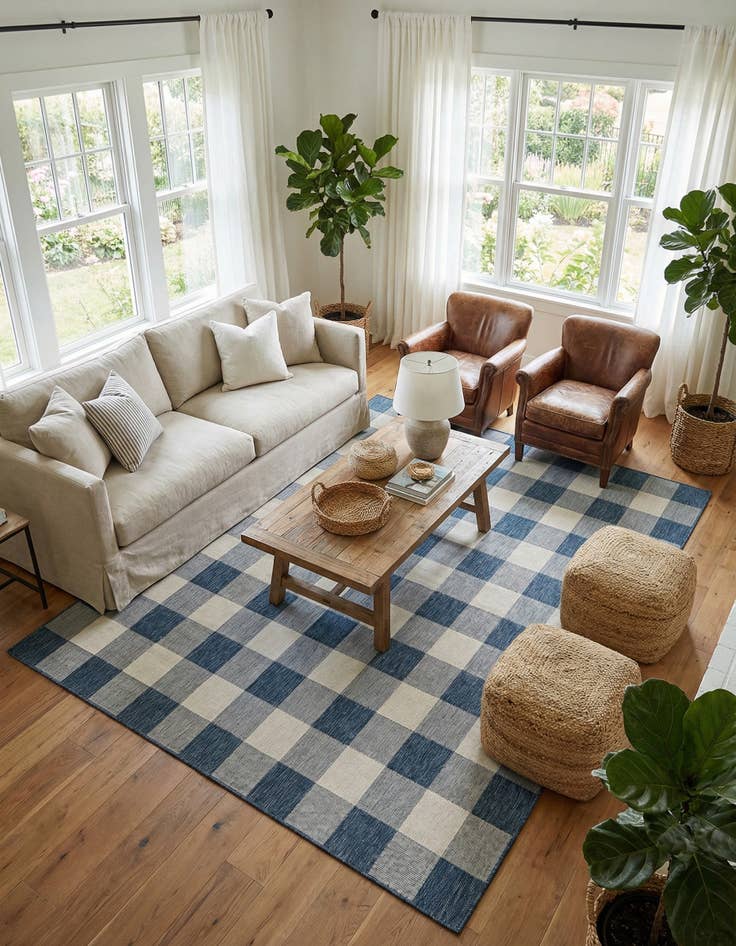 Detail image of 9' x 12'  Washable Checkered Indoor / Outdoor Rug