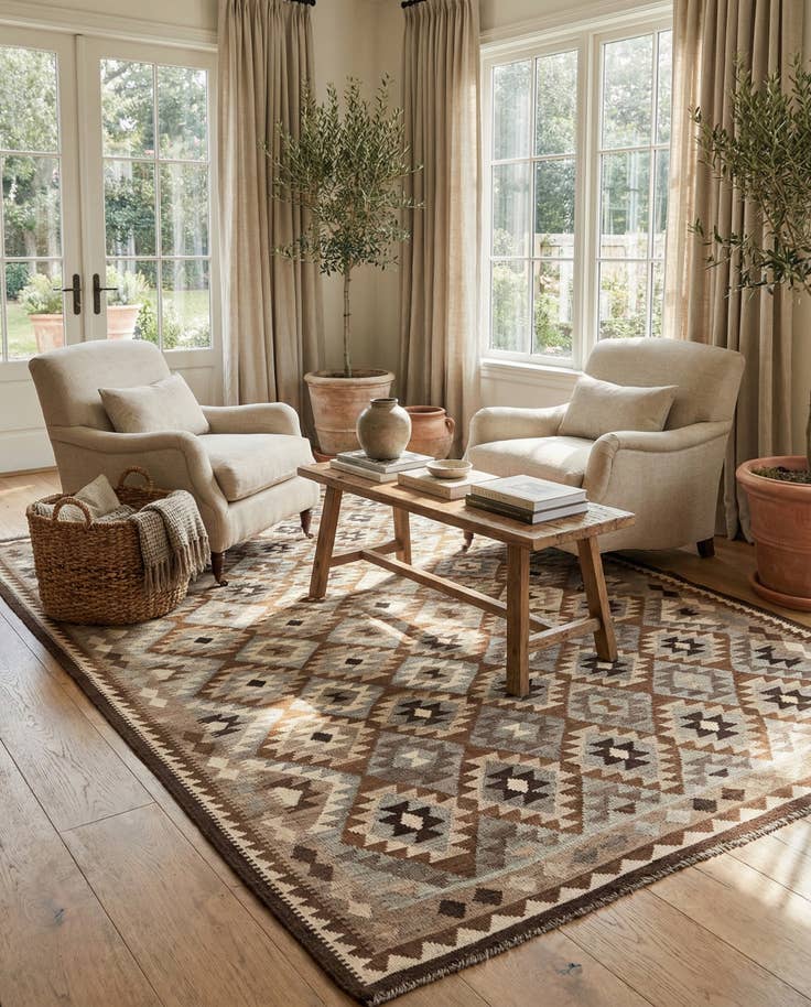 Detail image of 6' 8 x 9' 6 Hand Woven Kilim Maymana Wool Rug
