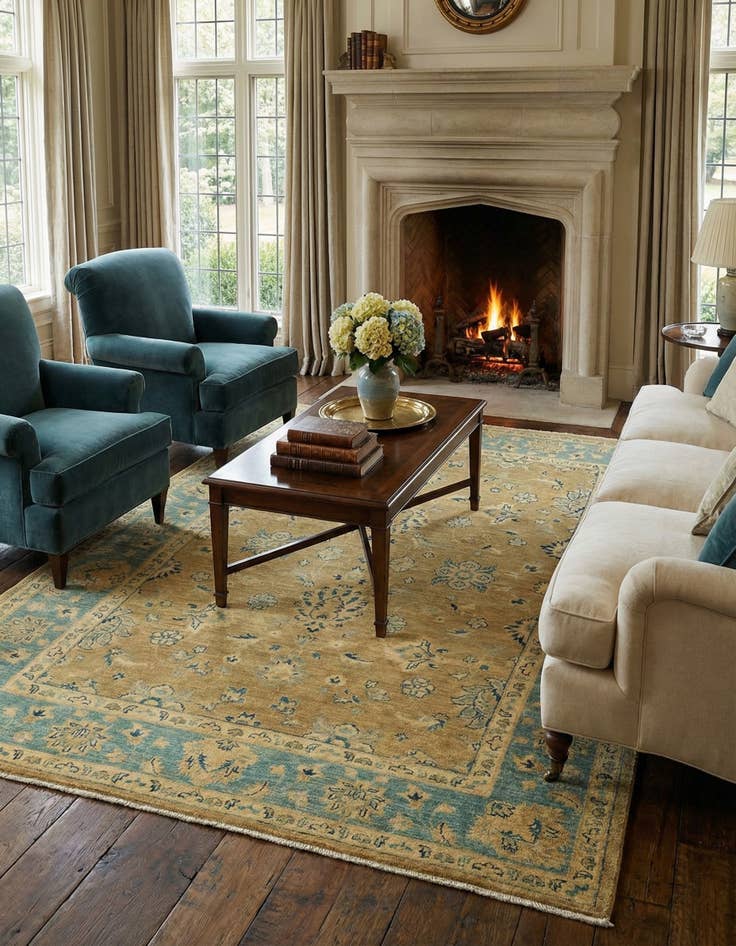 Detail image of 5' x 6' 5  Hand Knotted Peshawar Ziegler Rug