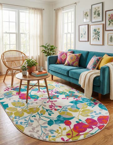Ivory Azalea Oval Rug