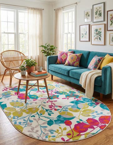 Ivory Azalea Oval Rug