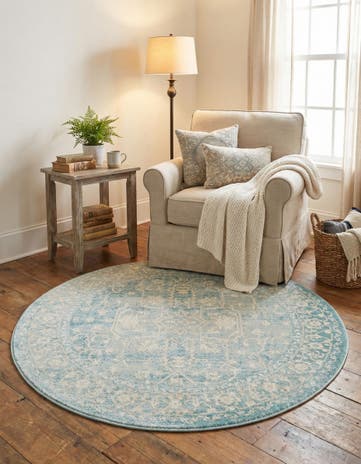 Light Blue Modern Classical Round Rug