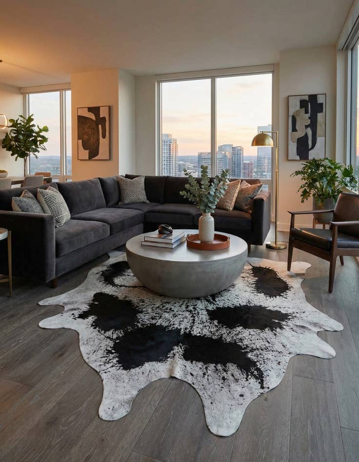 Detail image of 7' 4 x 8' 1 Cowhide Leather Rug