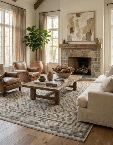 6' 11 x 9' 11 Hand Woven Kilim Maymana Wool Rug