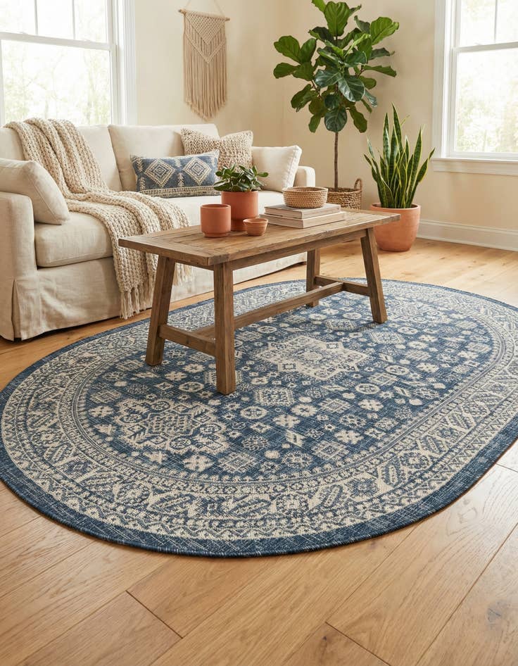 Detail image of 5' 3 x 8'  Washable Aztec Indoor / Outdoor Oval Rug