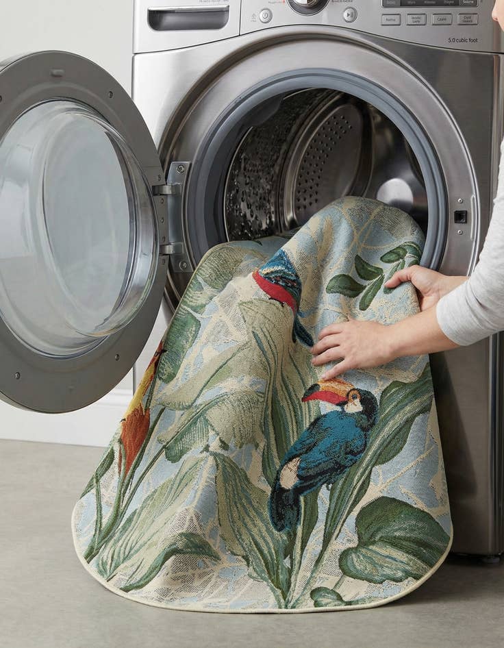 Detail image of  5' 3 x 8'  Washable Botanical Indoor / Outdoor Oval Rug