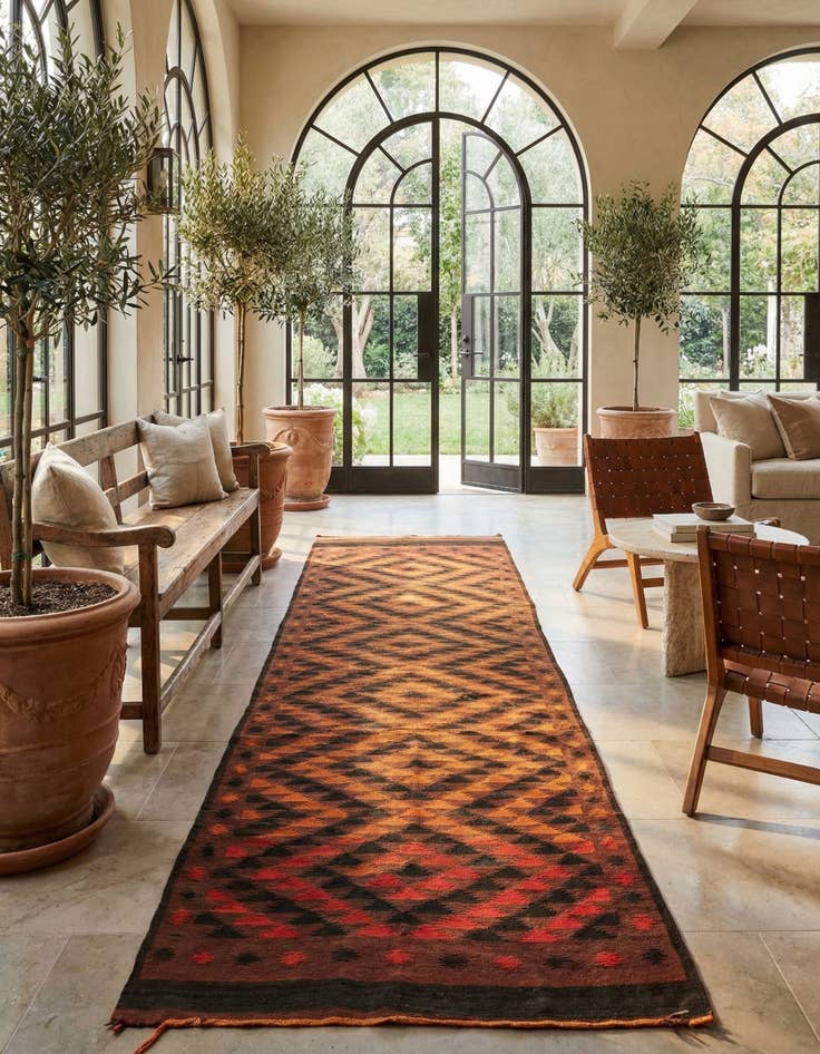 Detail image of  4' 8 x 15' 4  Hand Woven Kilim Fars Wool Runner Rug