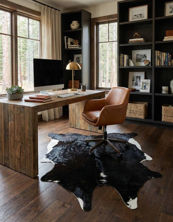 Detail image of 6' x 6' 2 Cowhide Leather Square Rug