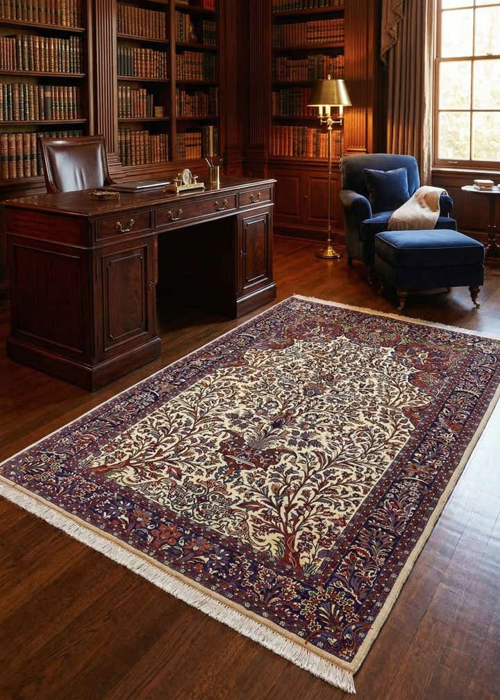 4' 5 x 6' 6 Hand Knotted Qom Persian Rug