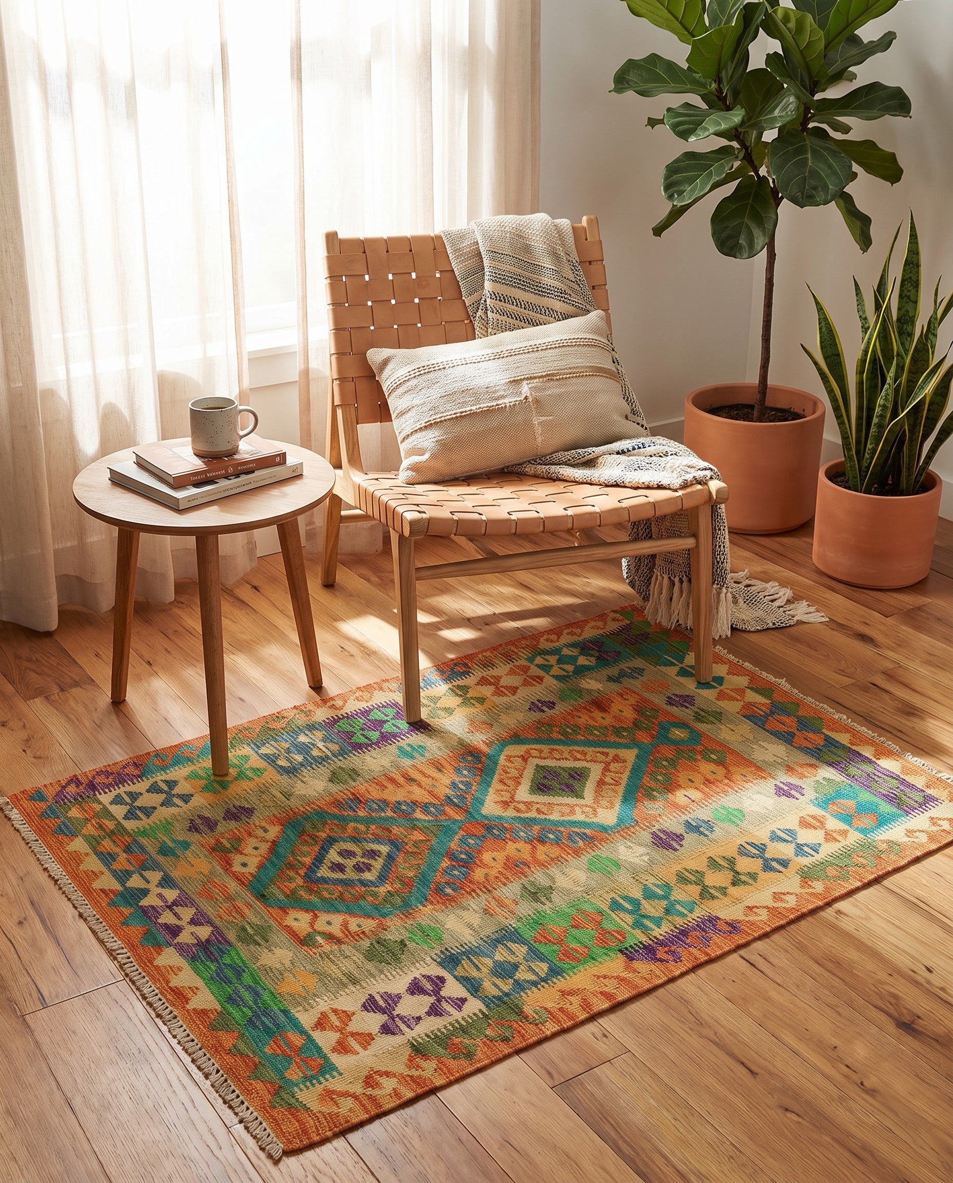 3' 6 x 5' Hand Woven Kilim Maymana Wool Rug