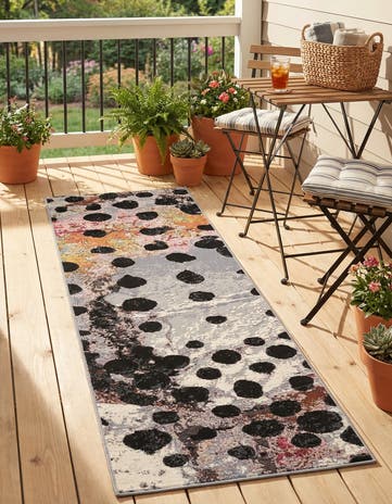 White and Black Easy-Clean Modern Indoor / Outdoor Runner Rug