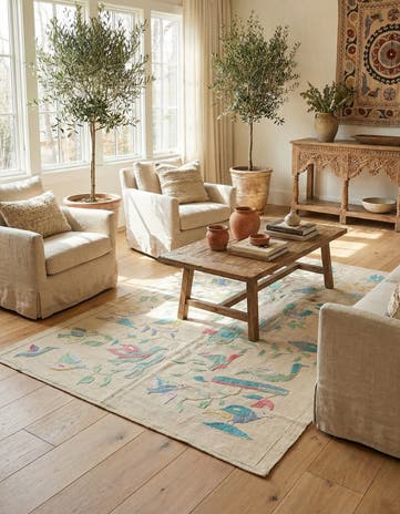 4' 1 x 5' 8 Hand Woven Kilim Suzani Wool Rug