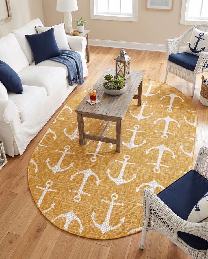 5' 3 x 8' Easy-Clean Coastal Indoor / Outdoor Oval Rug