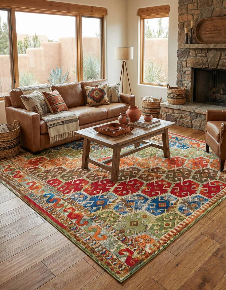 Detail image of 10' x 10' Easy-Clean Southwestern Indoor / Outdoor Square Rug