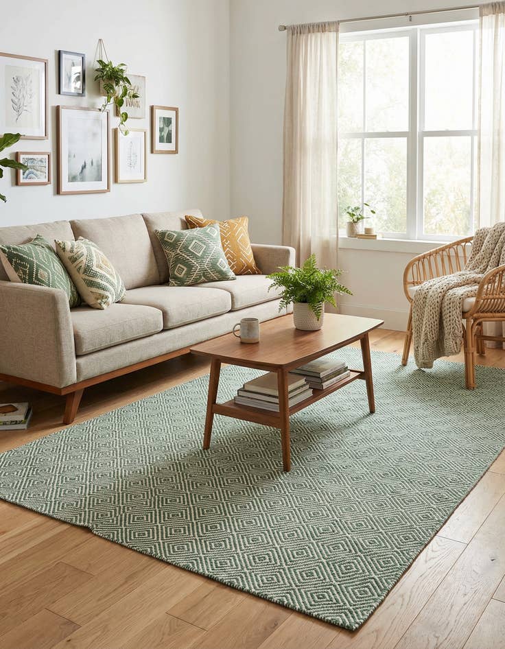 Detail image of  5' 1 x 8'  Hand Woven Geo Trellis Flatweave Rug