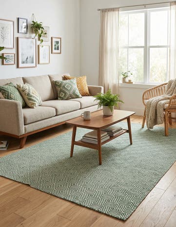 Green Hand Woven Geo Trellis Flatweave Rug