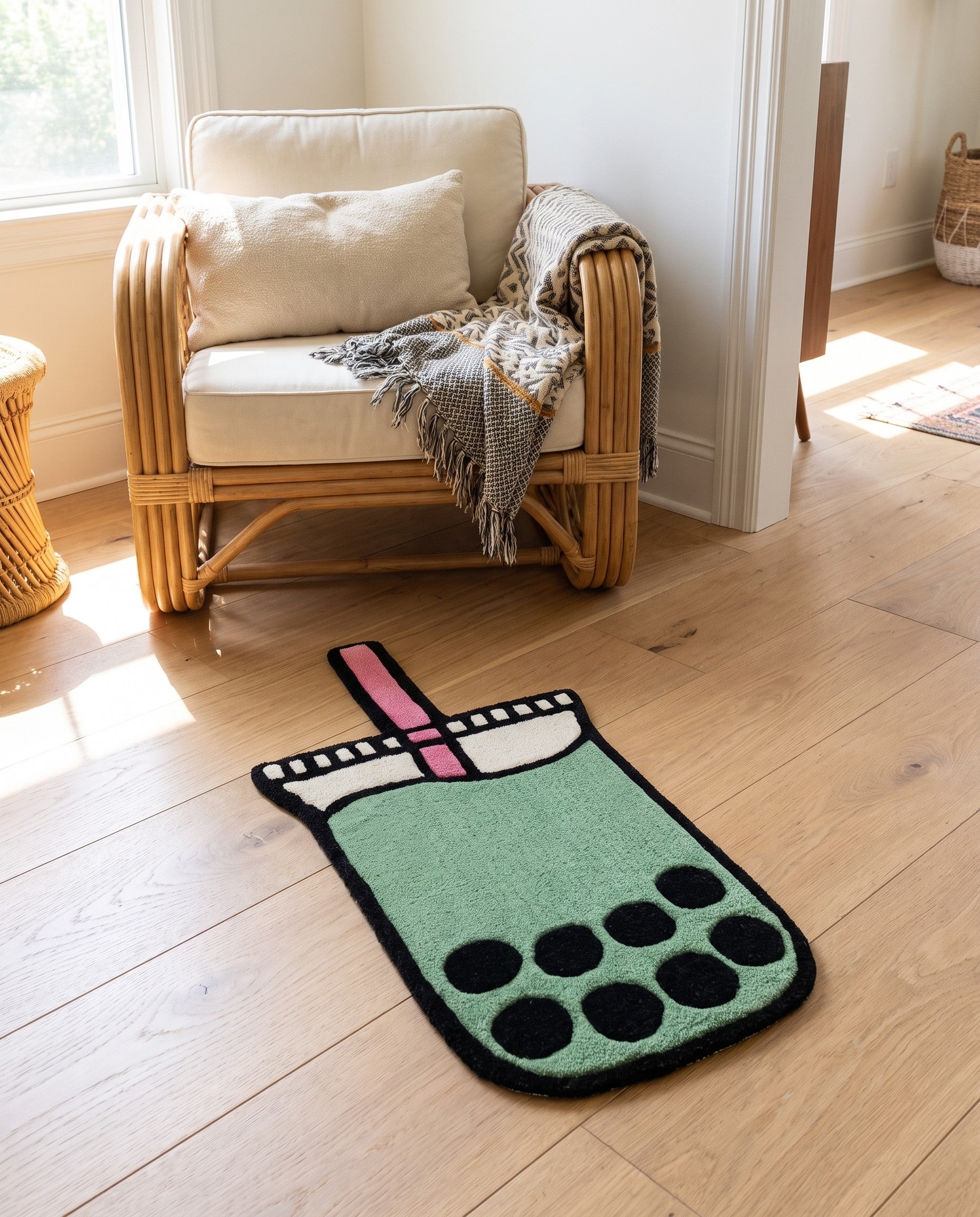 1' 7 x 3' 1 Happy Rugs Boba Tea Wool Freeform Mat