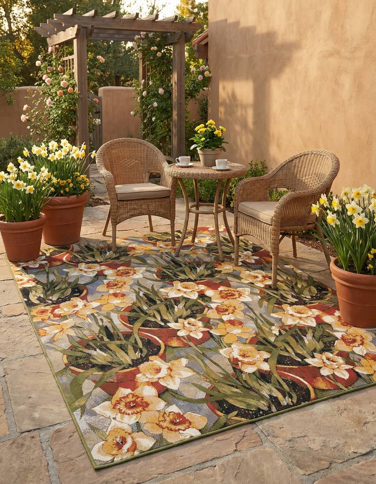 Detail image of  7' 10 x 10'  Washable Botanical Indoor / Outdoor Rug