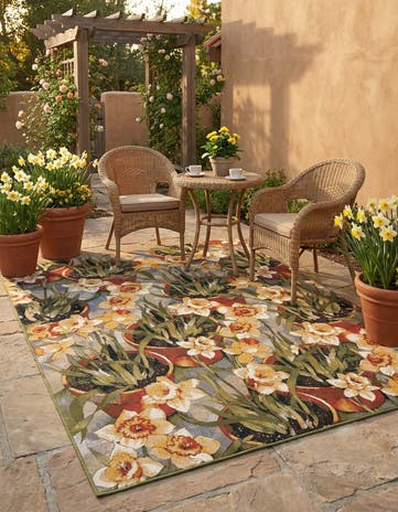 7' 10 x 10' Easy-Clean Botanical Indoor / Outdoor Rug