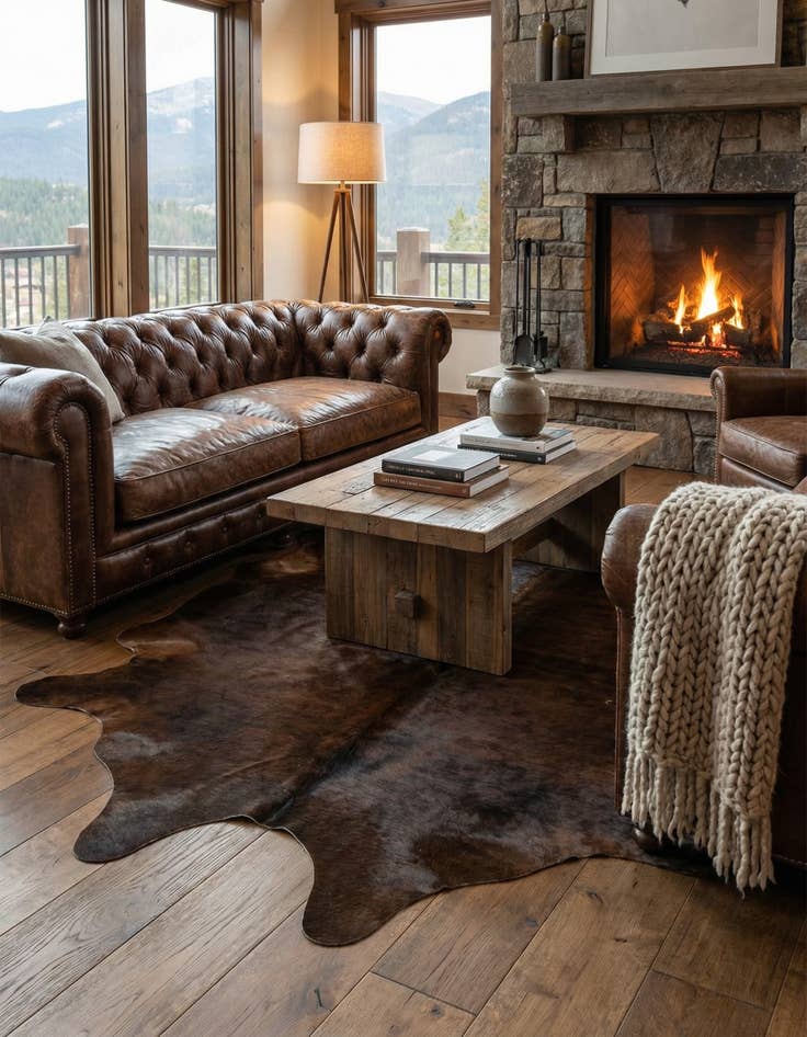 Detail image of 6' 2 x 6' 5 Cowhide Leather Square Rug