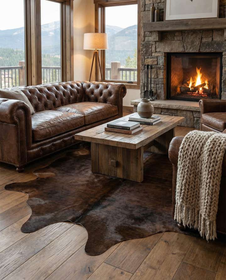 6' 2 x 6' 5 Cowhide Leather Square Rug