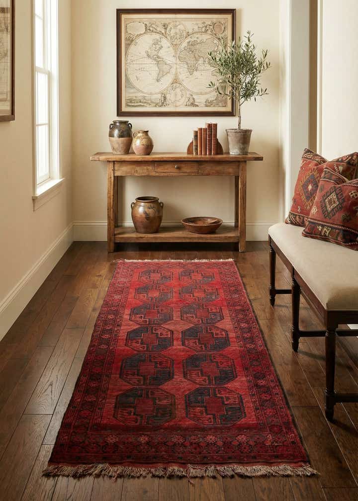 3' 8 x 7' 4 Hand Knotted Afghan Akhche Wool Runner Rug