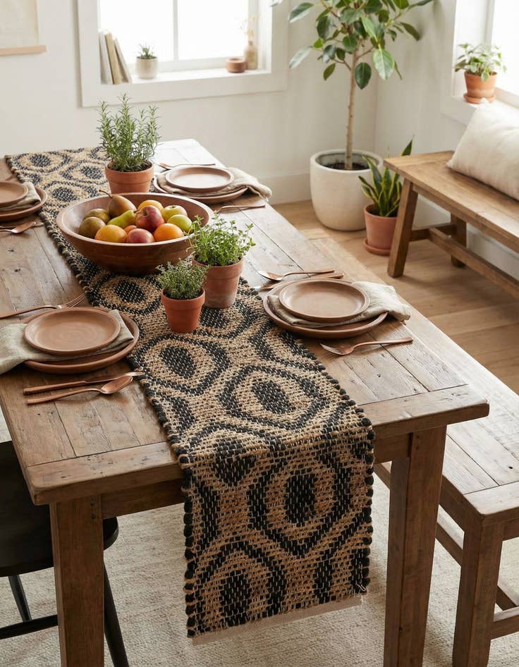 Detail image of  1' 2 x 10'  Hand Woven Chindi Jute Table Runner Rug