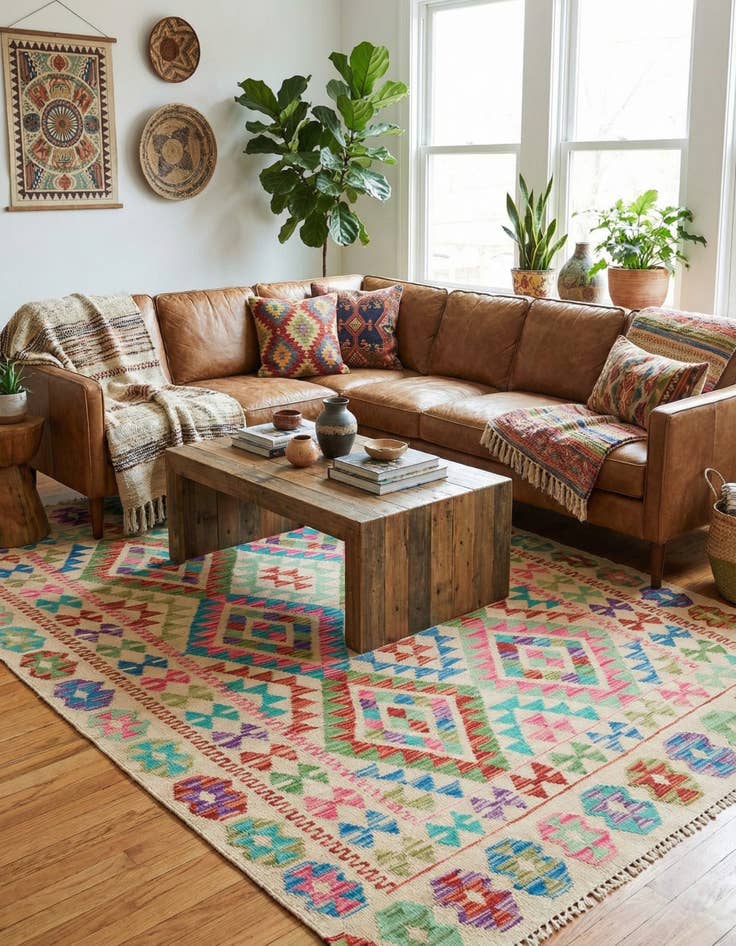 Detail image of 4' 2 x 6' 2  Hand Woven Kilim Maymana Wool Rug