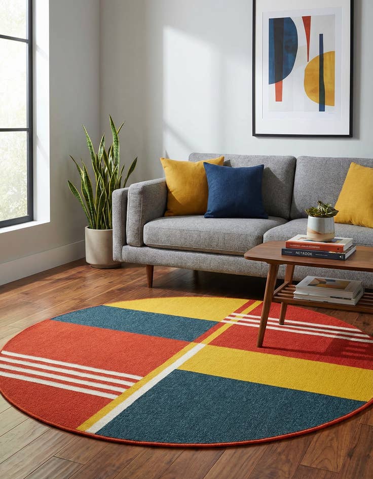 Detail image of  4' x 4'  Washable Modern Indoor / Outdoor Round Rug