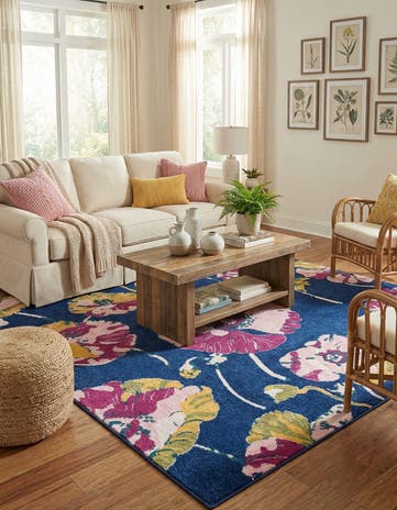Navy Blue Bloom Square Rug