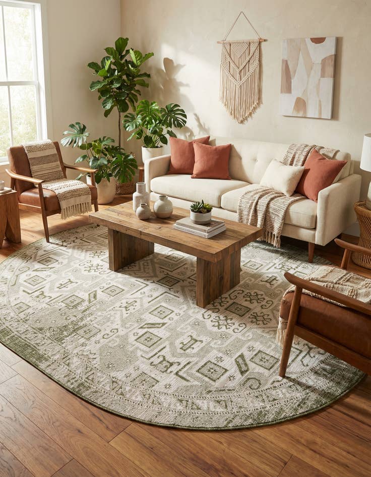 Detail image of 7' 10 x 10' Easy-Clean Aztec Indoor / Outdoor Oval Rug