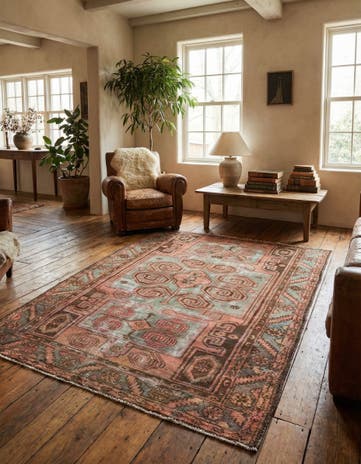 4' 5 x 6' 3 Hand Knotted Ultra Vintage Persian Wool Rug
