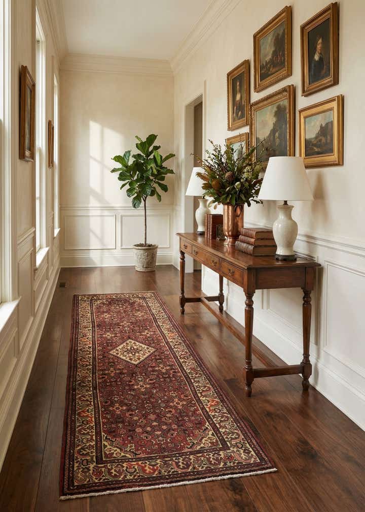 3' 10 x 9' 9 Hand Knotted Hossainabad Persian Wool Runner Rug