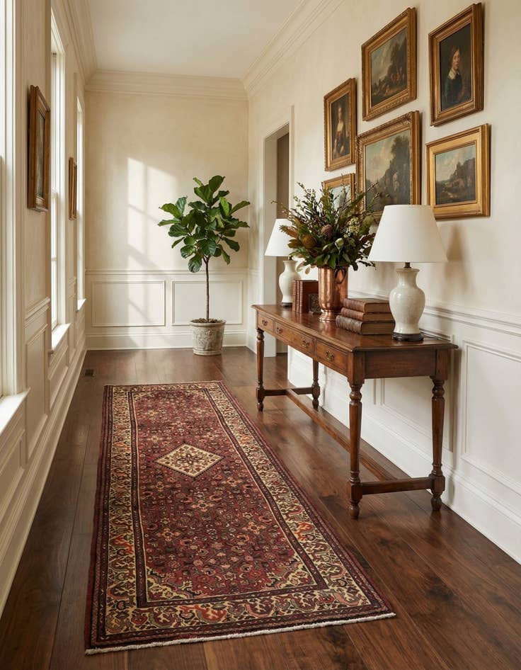 Detail image of 3' 10 x 9' 9  Hand Knotted Hossainabad Persian Wool Runner Rug