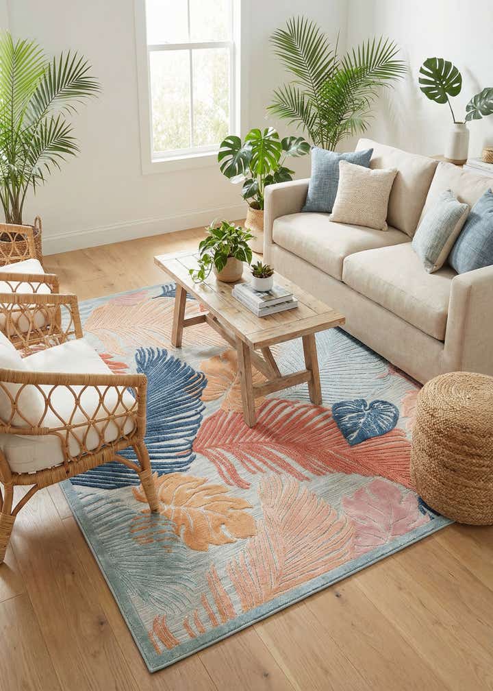8' 2 x 10' Easy-Clean Botanical Indoor / Outdoor Rug