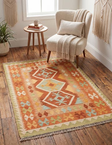 3' 3 x 5' Hand Woven Kilim Waziri Wool Rug