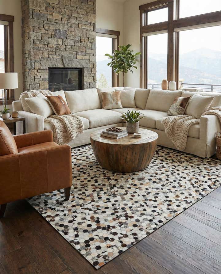 8' 1 x 10' Cowhide Leather Rug