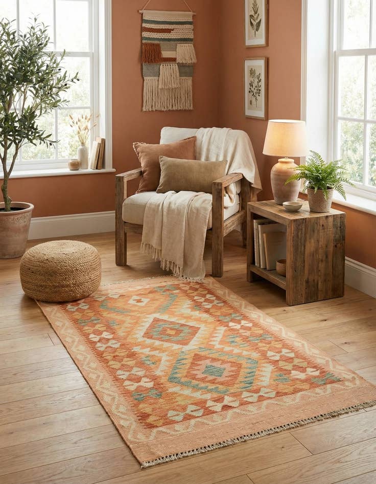 Detail image of 2' 7 x 4' 2  Hand Woven Kilim Waziri Wool Rug