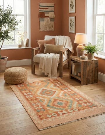 2' 7 x 4' 2 Hand Woven Kilim Waziri Wool Rug