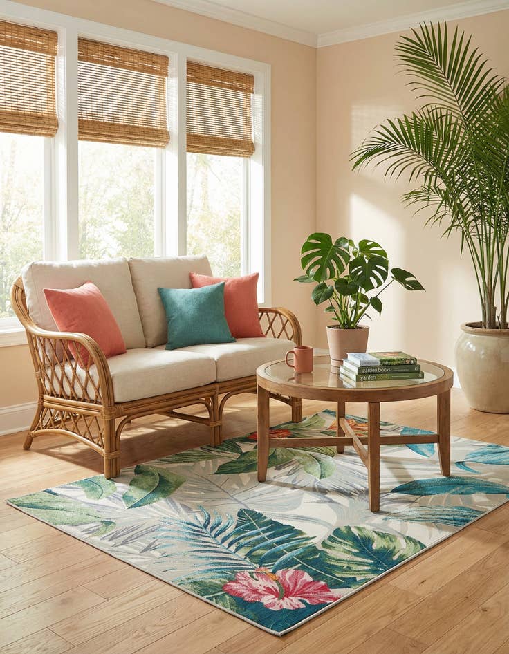 Detail image of 4' x 6'  Washable Botanical Indoor / Outdoor Rug