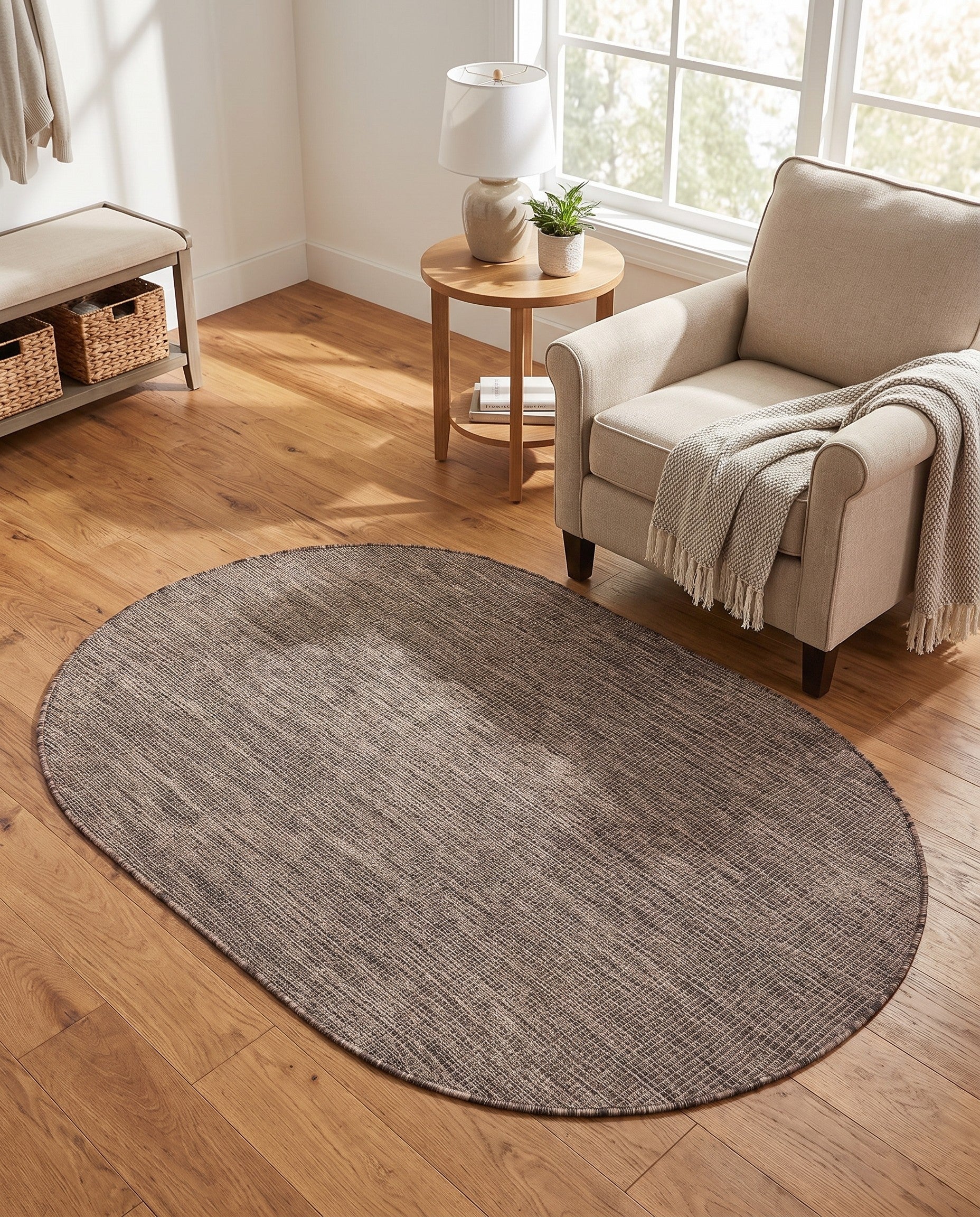 3' 1 x 5' 3 Easy-Clean Solid Indoor / Outdoor Oval Rug