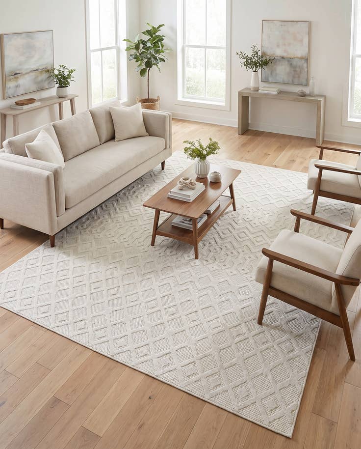 Detail image of 9' x 12' Easy-Clean Trellis Textured Indoor / Outdoor Rug