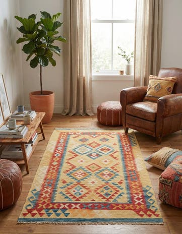 3' 5 x 6' 5 Hand Woven Kilim Maymana Wool Rug