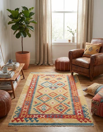 3' 5 x 6' 5 Hand Woven Kilim Maymana Wool Rug