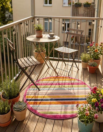 Pink Easy-Clean Aruba Indoor / Outdoor Round Rug