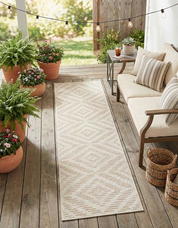 Beige and Ivory Easy-Clean Sabrina Soto Indoor / Outdoor Runner Rug