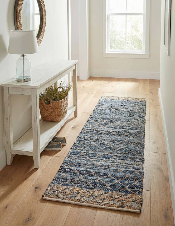 Detail image of 2' 2 x 8'  Hand Woven Chindi Trellis Runner Rug