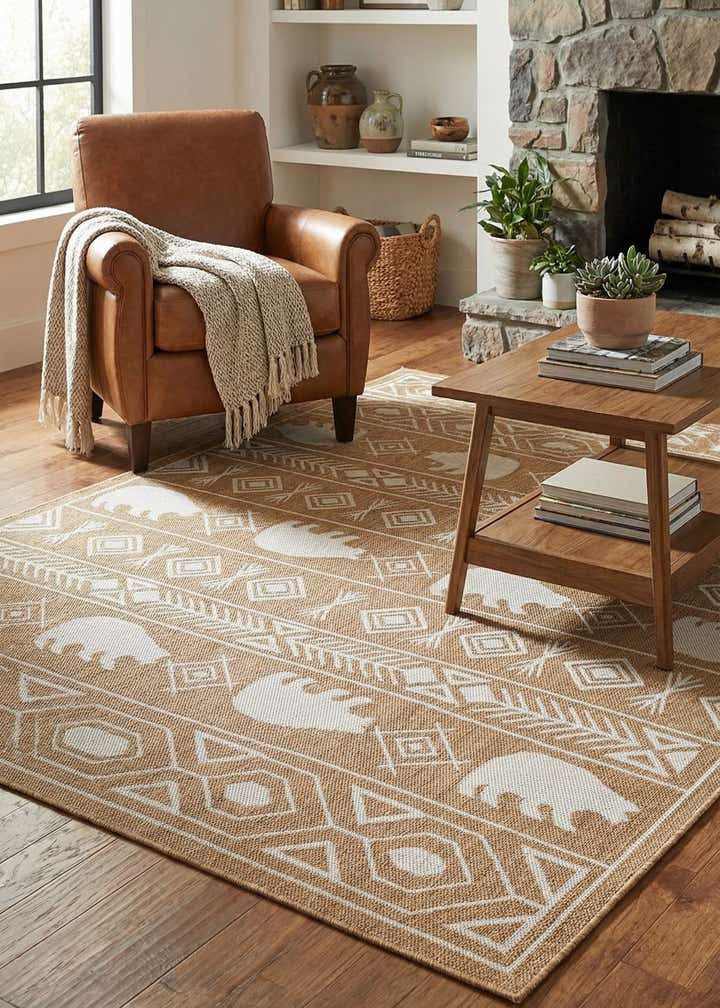 5' 3 x 7' Easy-Clean Southwestern Indoor / Outdoor Rug