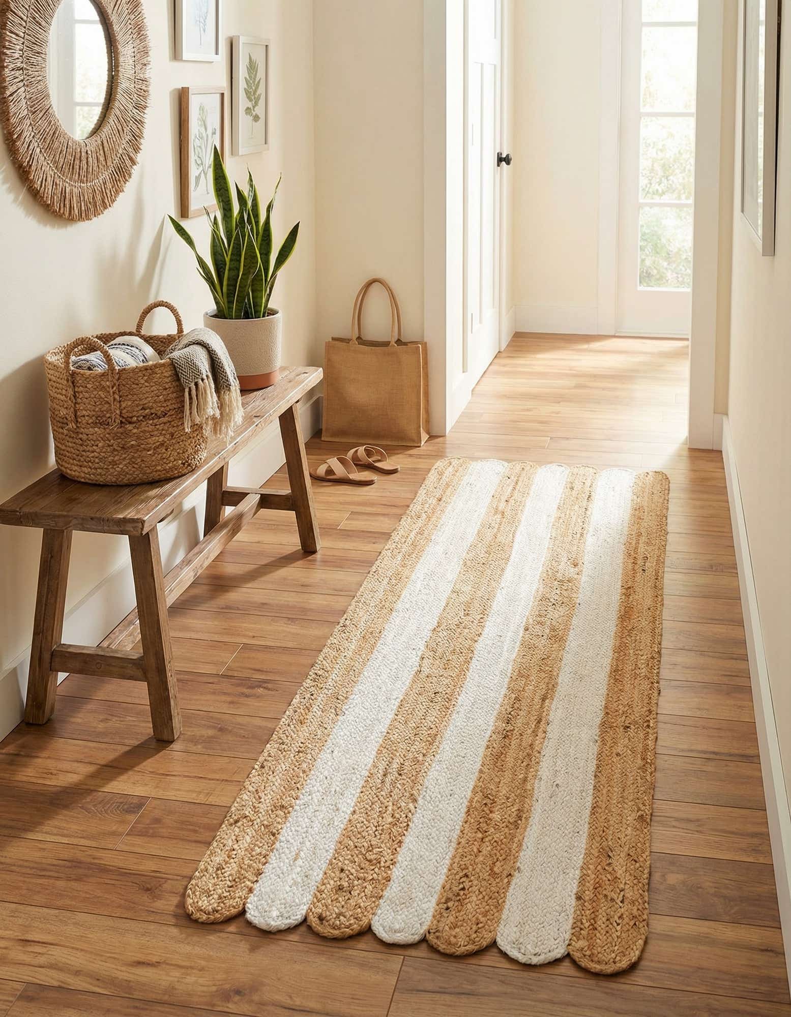 2' x 6' 1 Handmade Scallop Braided Jute Runner Rug
