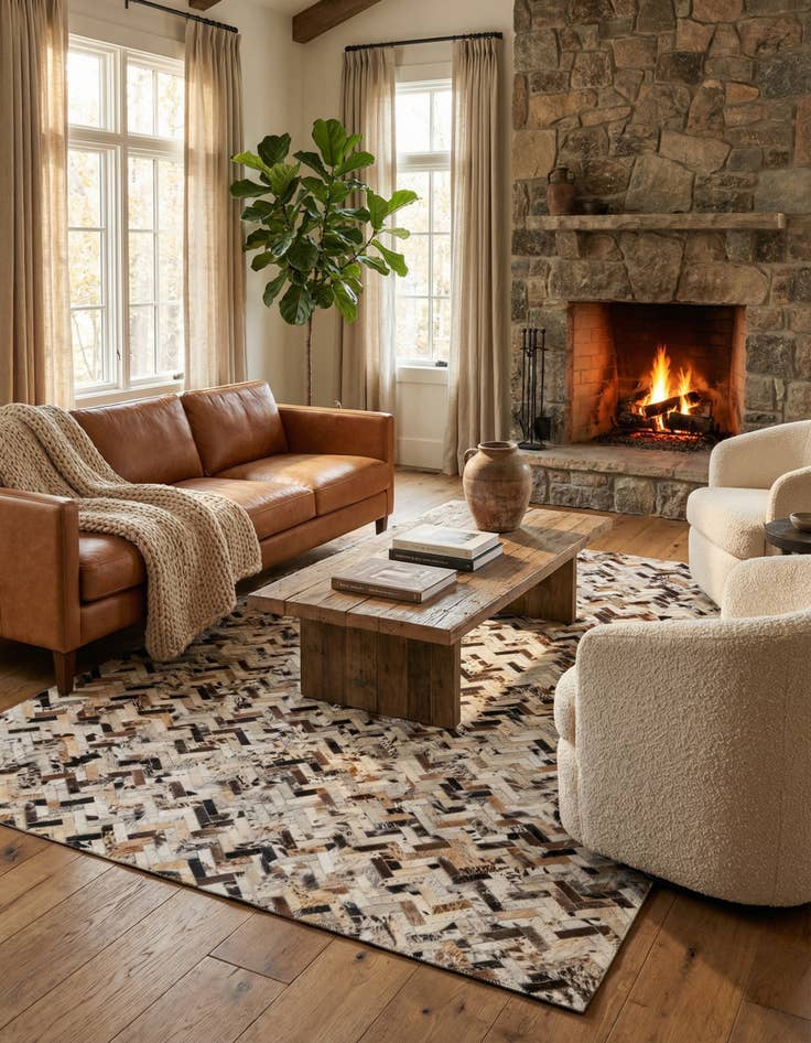 Detail image of 5' x 7' 10 Cowhide Leather Rug